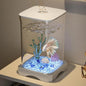 Betta Aquarium Tank 4K HD Desk Fish Tank Fish Bowl Small Aquarium Ornamental Aquarium Starter with LED Light for Home Offices