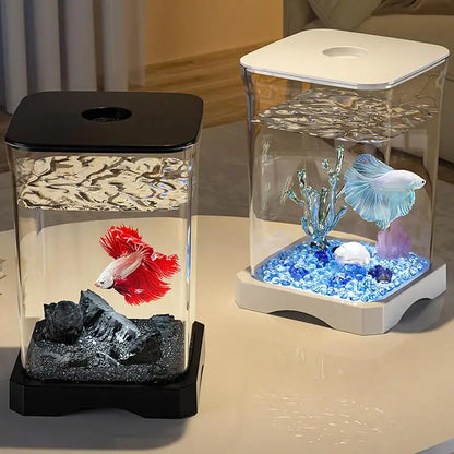 Betta Aquarium Tank 4K HD Desk Fish Tank Fish Bowl Small Aquarium Ornamental Aquarium Starter with LED Light for Home Offices